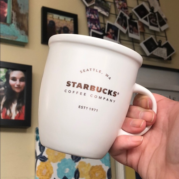 Starbucks | Dining | Starbucks 2 Oz Handle Mug Rose Gold Lettering |  Poshmark